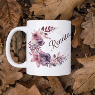 Hrnček s menom - Elegantný kvetinový motív  Hrnček s menom - Elegantný kvetinový motív