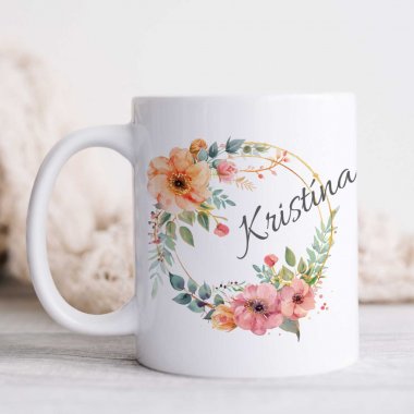 Hrnček s menom v kvetinovom kruhu Hrnček s menom v kvetinovom kruhu