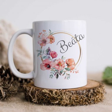 Hrnček s menom -  Kvetinový rám Hrnček s menom -  Kvetinový rám