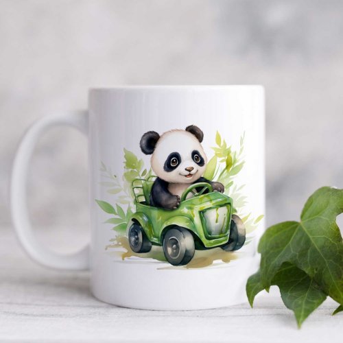 Hrnček - Zvieratko Panda so zeleným autom