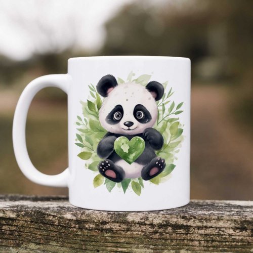 Hrnček - Zvieratko Panda so zeleným srdiečkom