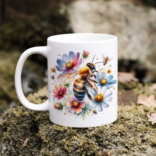 Hrnček - Včela obklopená kvetmi