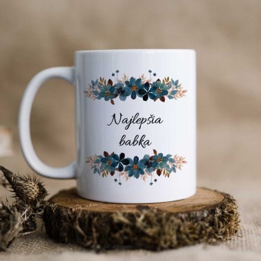 Hrnček Najlepšia babka – modré kvety aj s menom