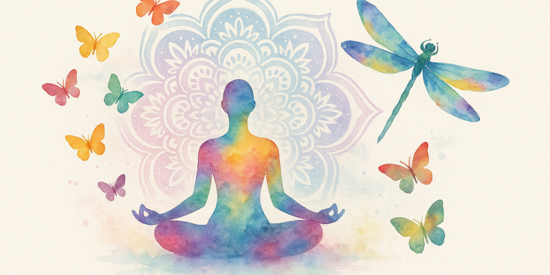 Prepojenie symbolov jogy, mandaly a vážky