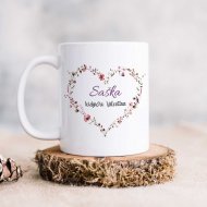 Valentínsky hrnček s menom – srdiečko z kvietkov