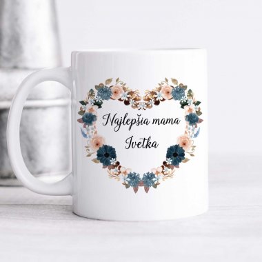 Hrnček Najlepšia mama – kvetinové srdce aj s menom