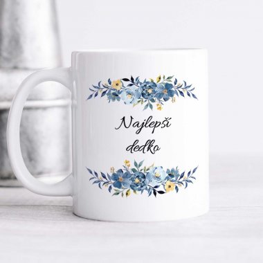 Hrnček Najlepší dedko – modré kvety aj s menom