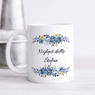 Hrnček Najlepší dedko – modré kvety aj s menom