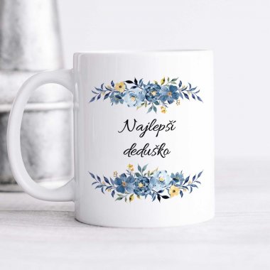 Hrnček Najlepší deduško – modré kvety aj s menom