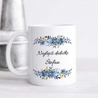Hrnček Najlepší deduško – modré kvety aj s menom
