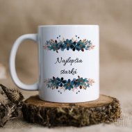 Hrnček Najlepšia starká – modré kvety aj s menom